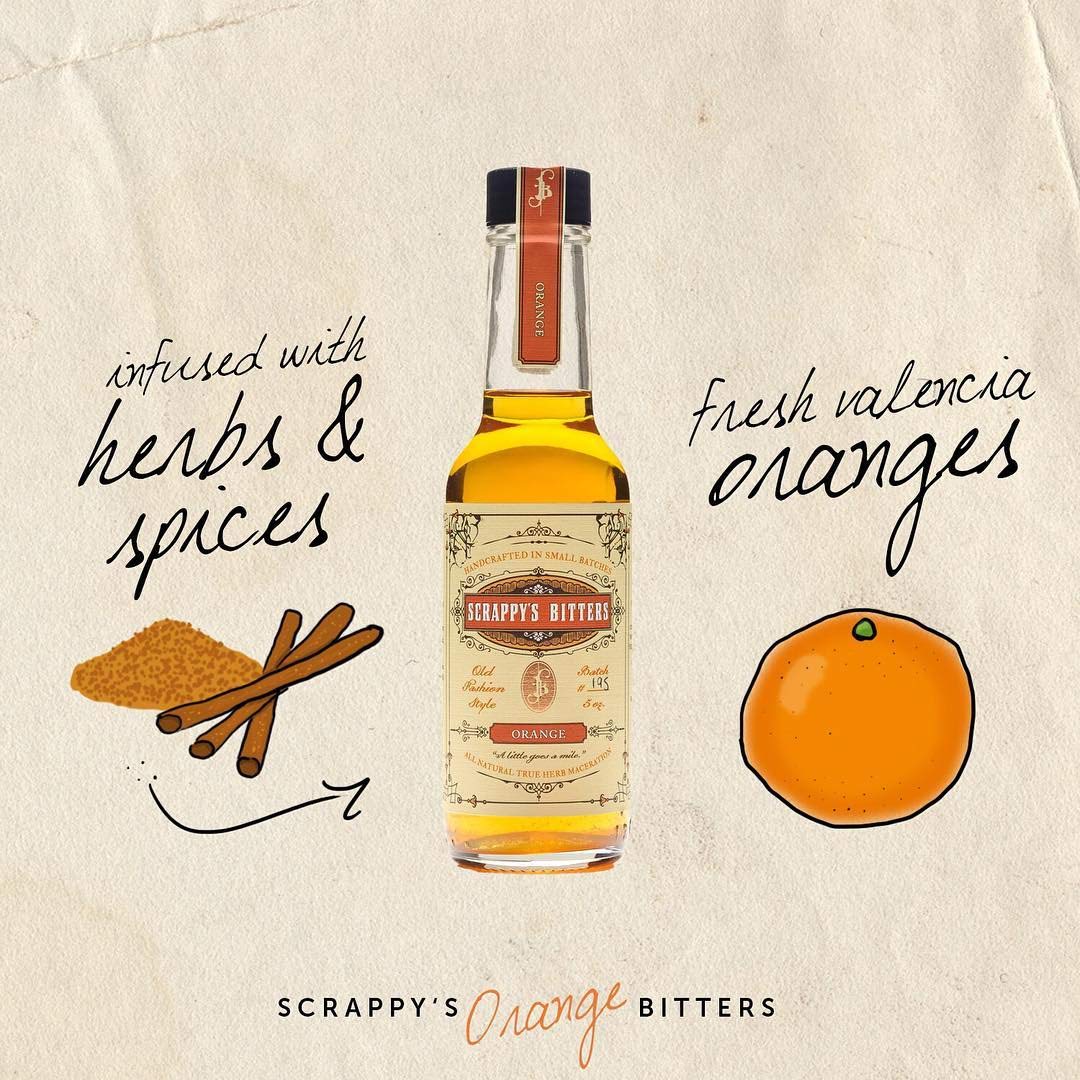 Hand-cut citrus and herbs in Scrappy's Orange Bitters for balanced flavor.