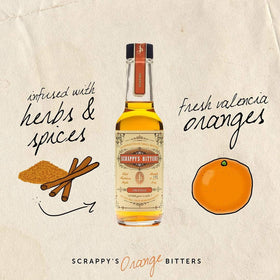 Hand-cut citrus and herbs in Scrappy's Orange Bitters for balanced flavor.
