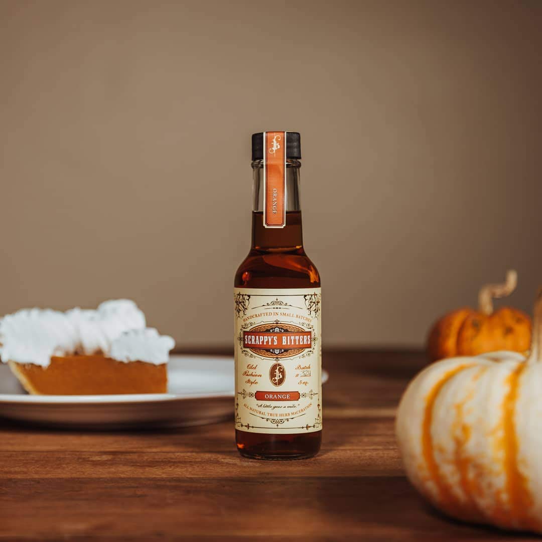 Seattle-made Scrappy's Orange Bitters bottle highlighting craft process.