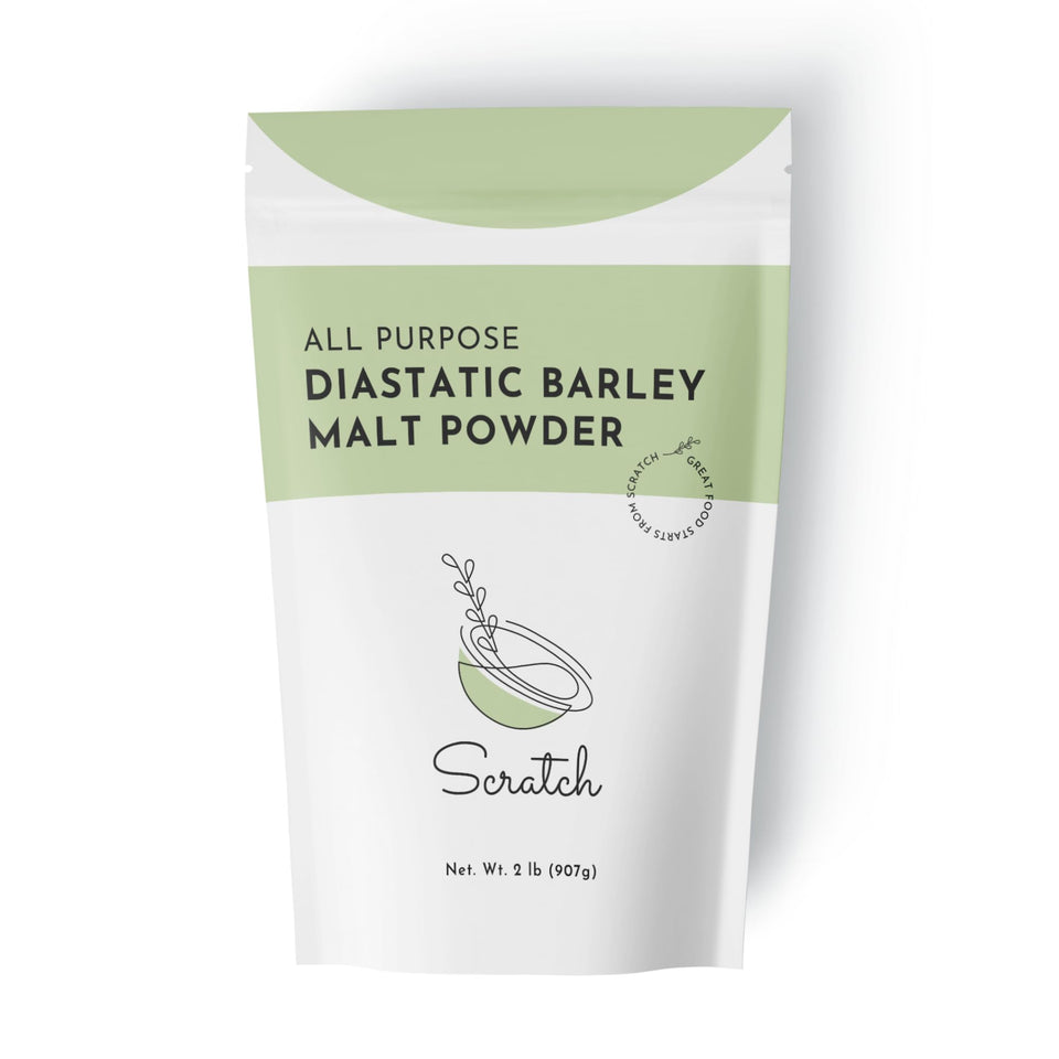 Scratch diastatic malt powder jar enhances dough rise for bakery-quality loaves