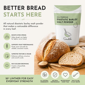 Scratch diastatic malt powder packaging features clear usage guidance for home bakers