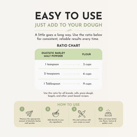 Scratch diastatic malt powder texture closeup reveals fine, golden granules