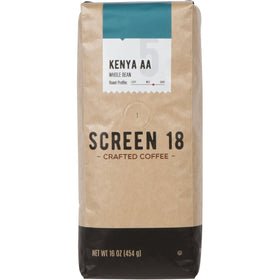 Screen 18 Kenya AA whole beans in a bag closeup for freshness.