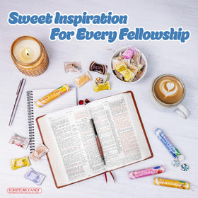Scripture Candy bag on kitchen counter, ready for sharing at gatherings.
