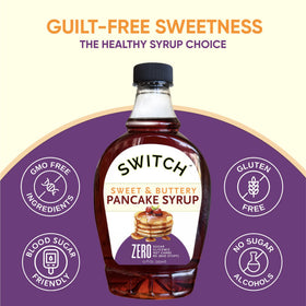 Scrummy Pancake Syrup drizzle into coffee mug for a low-calorie sweetness
