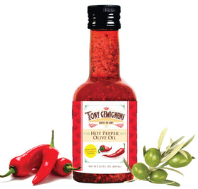 Sculpture House Tony Gemignani hot pepper olive oil bottle for finishing pizzas.
