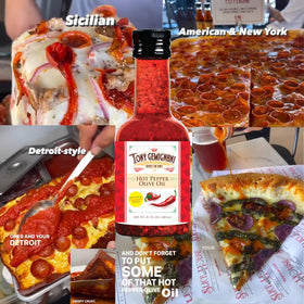 Sculpture House Tony Gemignani hot pepper olive oil with dual-flow spout for precise pours.