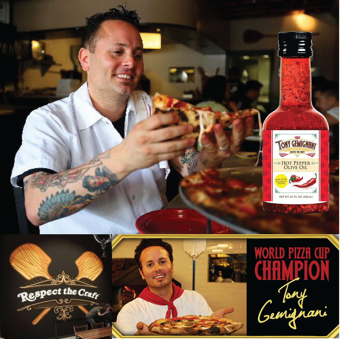 Sculpture House Tony Gemignani olive oil bottle on a kitchen counter.