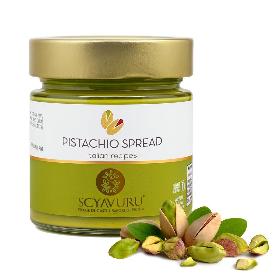 Scyavuru salty Sicilian pistachio cream jar, ready to spread.