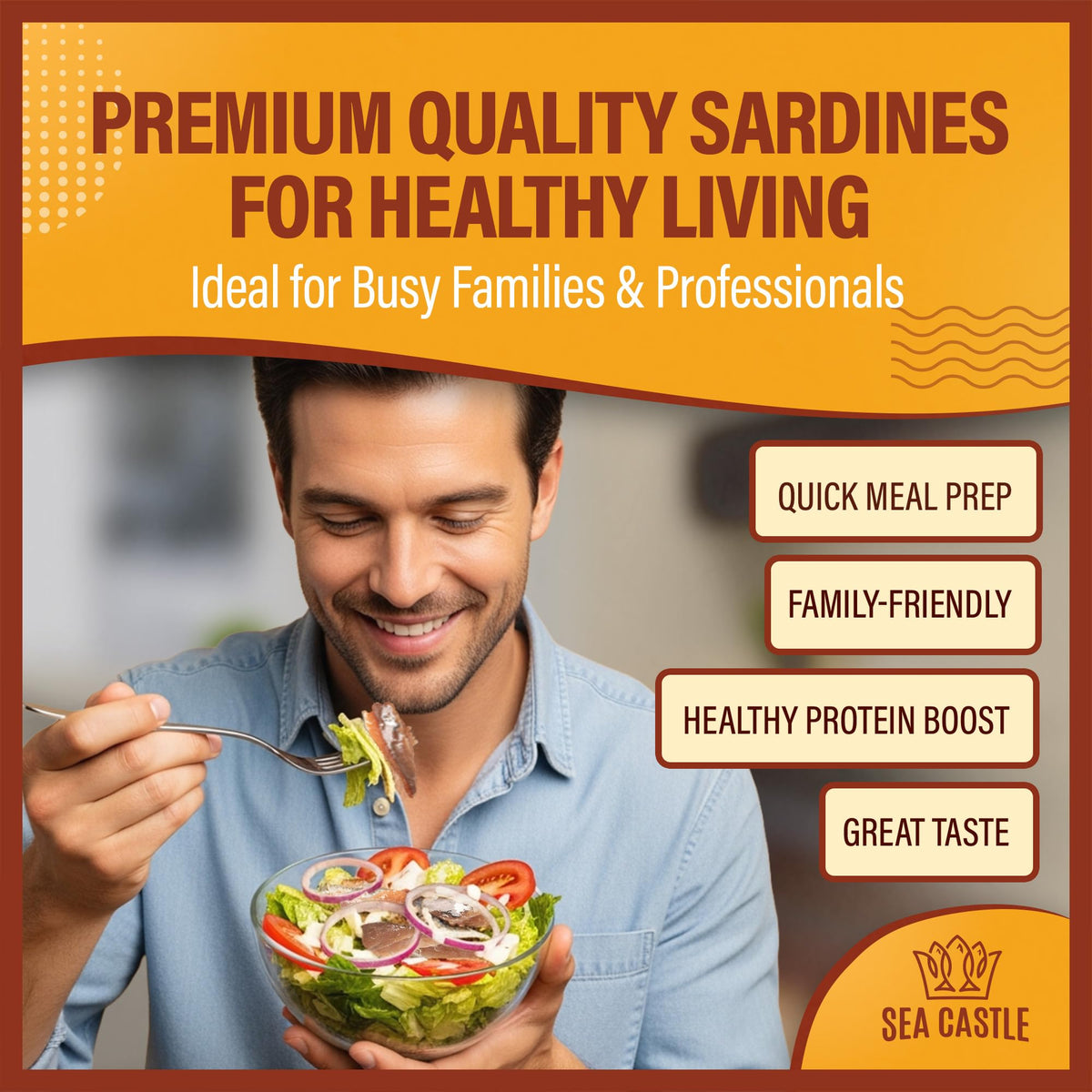 Sea Castle anchovies in salad bowl for savory salad enhancement.