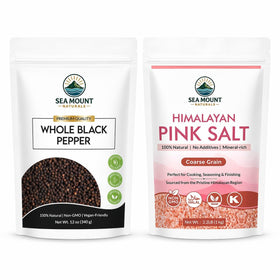 Sea Mount Naturals black Tellicherry peppercorns for bold, aromatic seasoning
