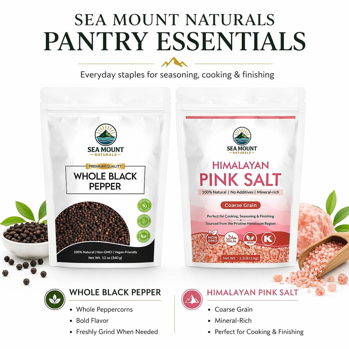 Sea Mount Naturals Himalayan pink salt coarse crystals for finishing flavor