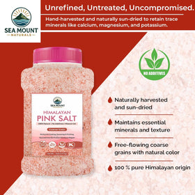 Sea Mount Naturals Himalayan Pink Salt coarse crystals closeup shows natural color
