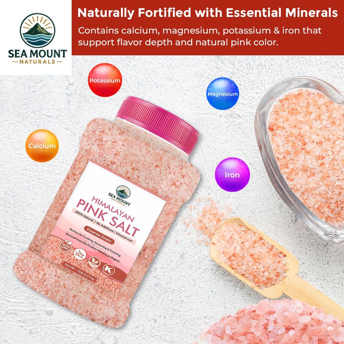 Sea Mount Naturals Himalayan Pink Salt grinder refill bottle highlights easy at-table seasoning