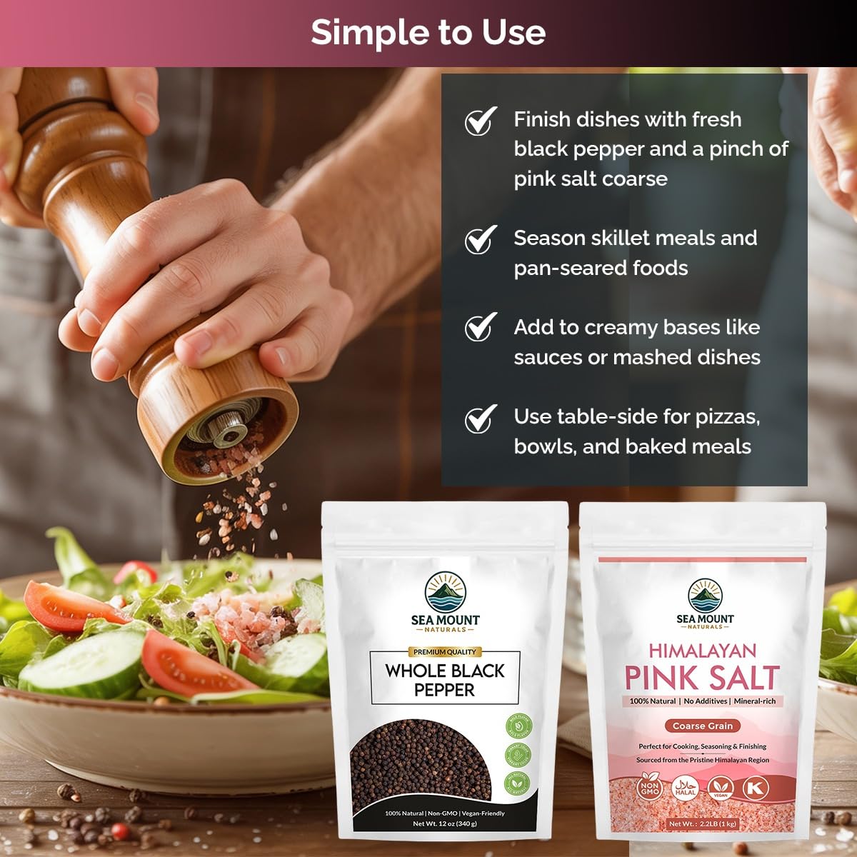 Sea Mount Naturals kitchen scene with spices and simple seasoning