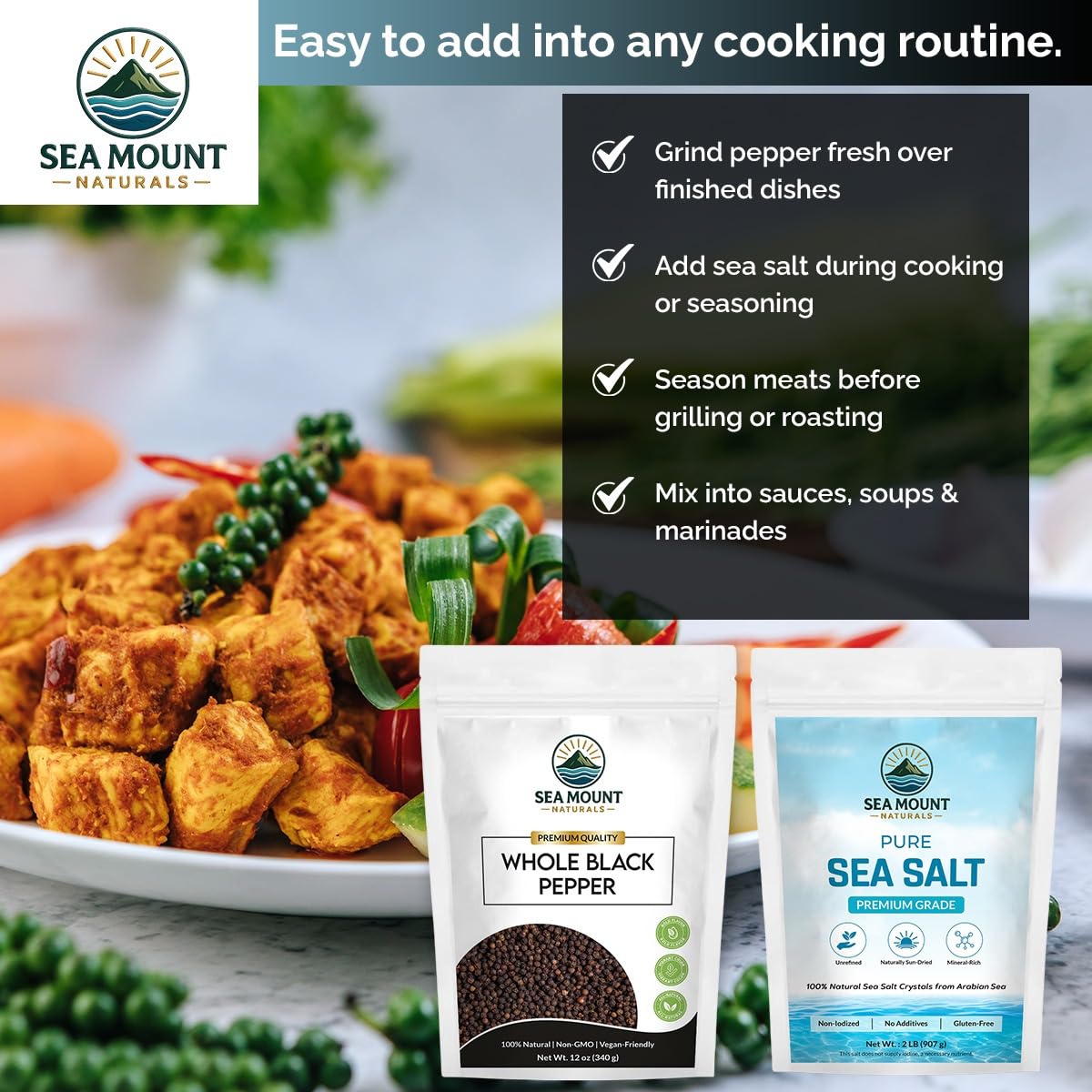 Sea Mount Naturals coarse sea salt refill for grinders and mills.