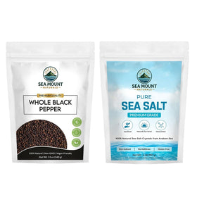 Sea Mount Naturals whole black peppercorns show aromatic heat for home cooking.