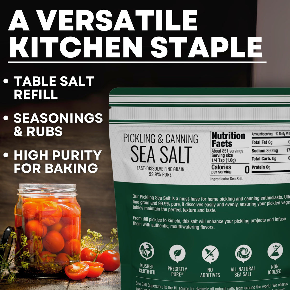 Sea Salt Superstore 30oz bag label ready for kitchen use
