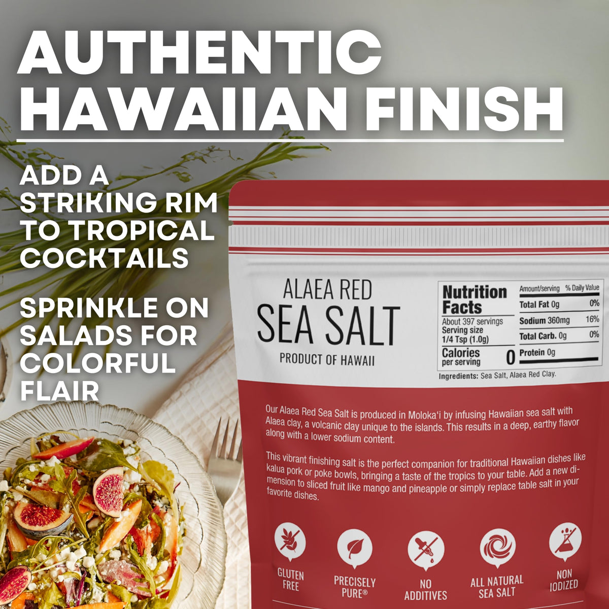 Sea Salt Superstore Alaea Red Salt finished dish with bright hue