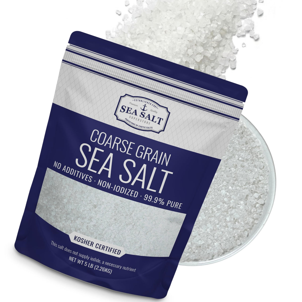 Sea Salt Superstore coarse salt bag with crystals for even seasoning