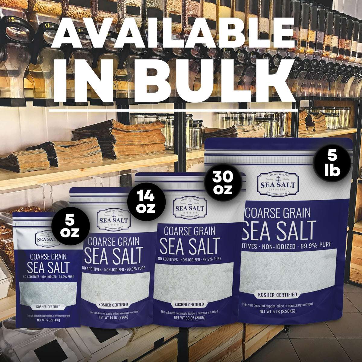 Sea Salt Superstore five-pound bag ready for pantry storage and cooking prep
