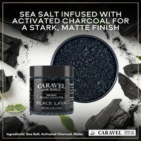 Sea Salt Superstore Black Lava salt jar with activated charcoal finishing touch