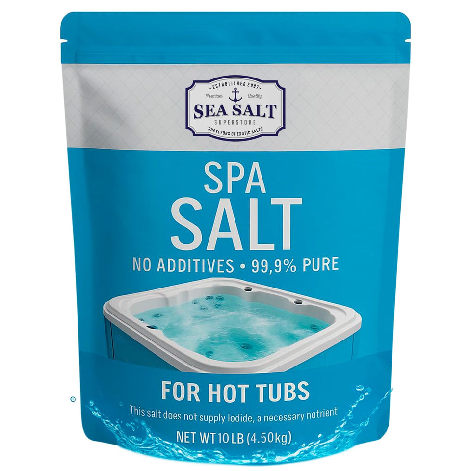 Sea Salt Superstore hot tub spa salt 10 lbs bag for easy dosing and stable salinity.