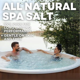 Sea Salt Superstore spa salt bottle label clarifies compatibility with common hot tub systems.