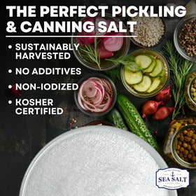 Sea Salt Superstore non-iodized salt being poured from shaker for brining