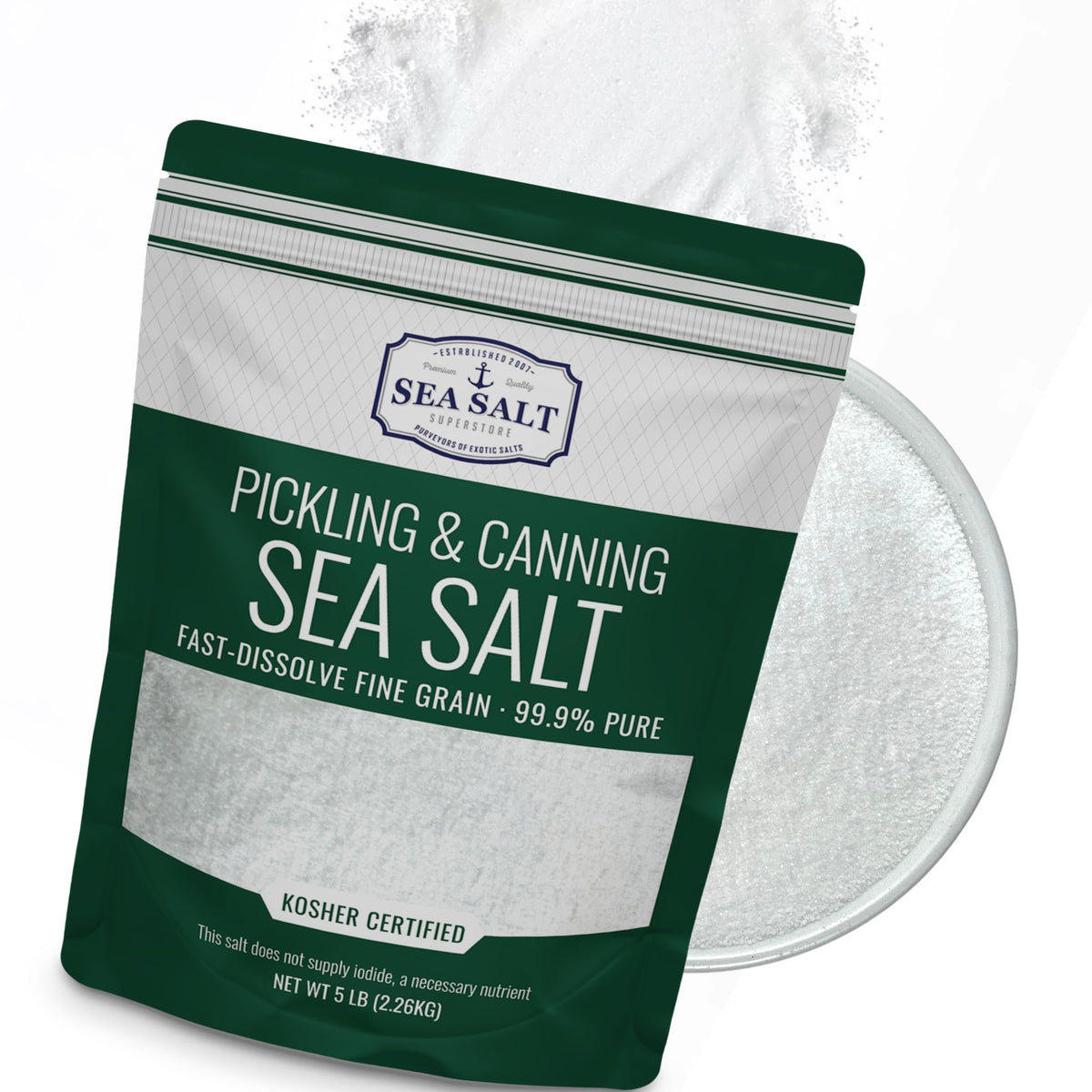 Sea Salt Superstore pickling salt pack for brining vegetables and preserving flavors.