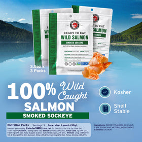 SeaBear smoked sockeye salmon pouch open, ready-to-serve for quick snack.
