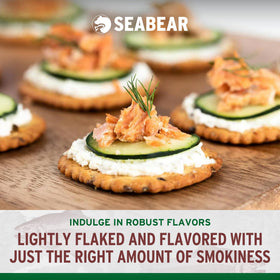 SeaBear salmon serving on plate, ready-to-eat snack or protein boost.