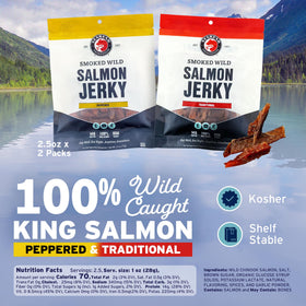 SeaBear Peppered salmon jerky bag adds bold pepper heat for savory snacking.