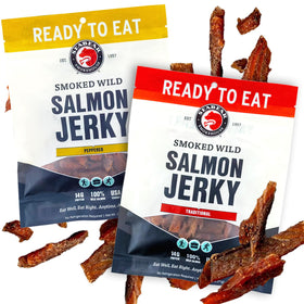 SeaBear Traditional salmon jerky bag highlights smoky, savory flavor for a quick protein snack.