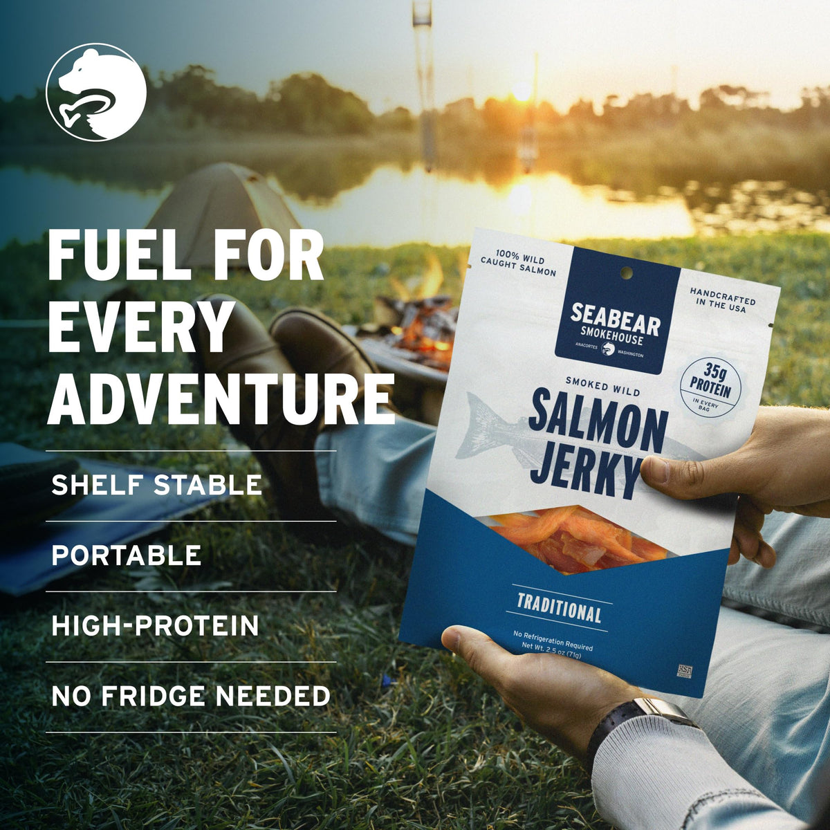 SeaBear two-and-a-half-ounce bag close-up, convenient on-the-go snack.