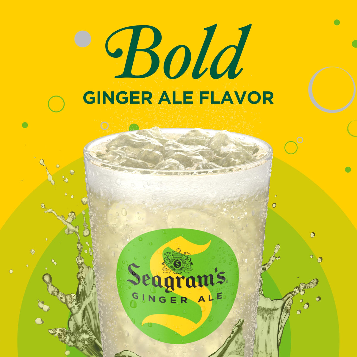 Seagram's Ginger Ale being poured into a glass, crisp and bubbly.