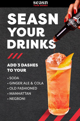 Seasn DARK mocktail serve with glass demonstrates versatile, sugar-free flavor enhancer.