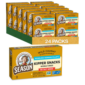 Season Kipper Snacks packaged cans showing convenient protein on the go