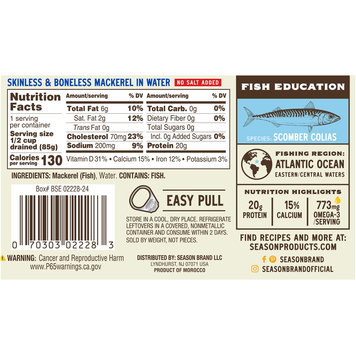SEASON mackerel wild-caught fillets highlighting sustainable protein for meals.