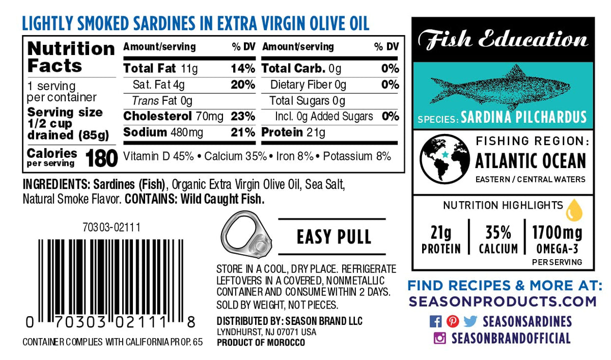 Season Sardines lightly smoked tin on slate board for dinner idea.