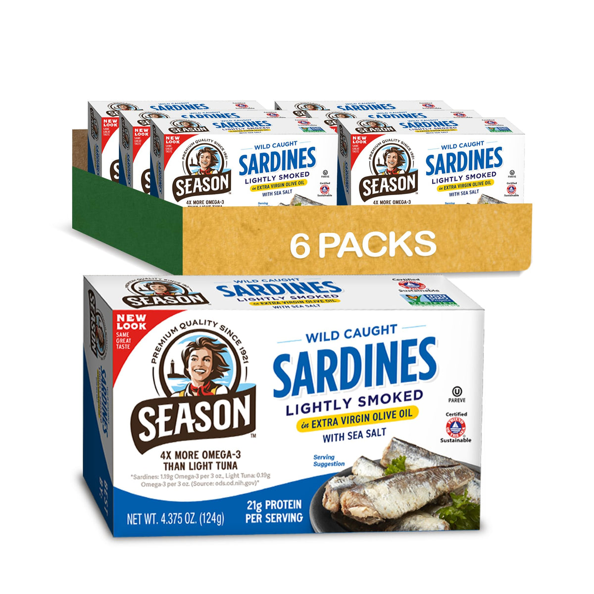 Season Sardines in olive oil close-up highlighting omega-3 richness.
