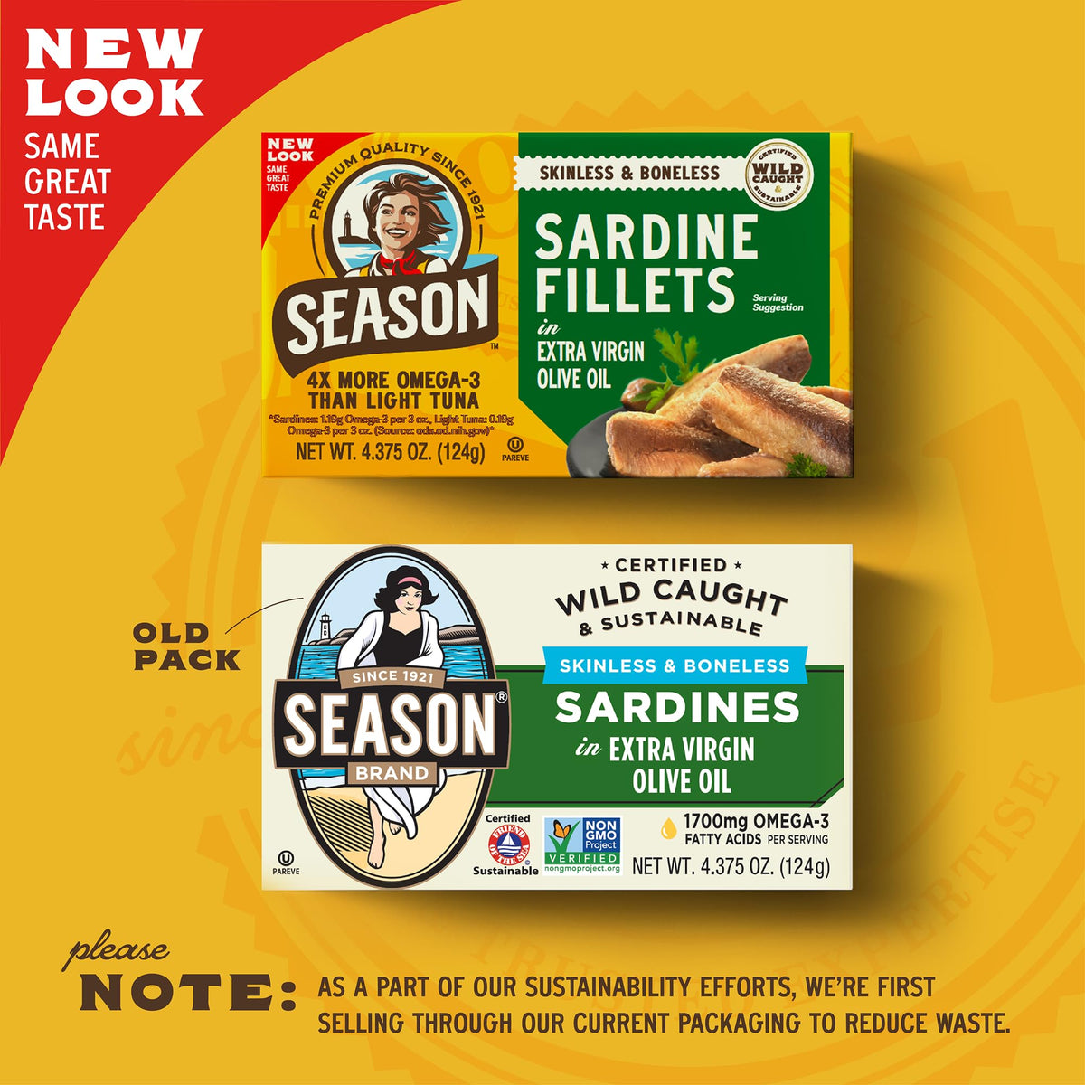 Season Sardines open can in olive oil, convenient pantry staple for salads.
