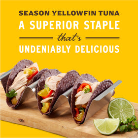 Hand opening a Season olive oil tuna jar, showcasing convenient packaging.