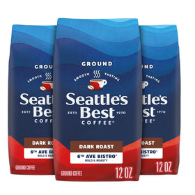 Seattle's Best Coffee 6th Ave Bistro dark roast ground coffee 12 oz bag for smooth mornings.