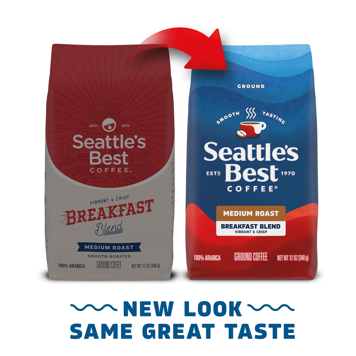 Close-up of Seattle's Best Breakfast Blend Arabica beans for bright flavor.