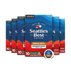 Seattle's Best Coffee Breakfast Blend box front shows smooth aroma and bright flavor