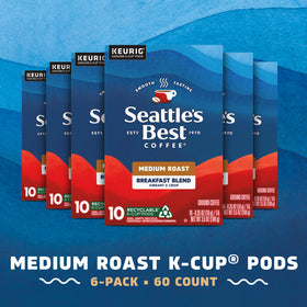 Breakfast Blend box side highlights six-box value pack for mornings
