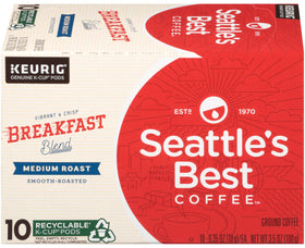 Seattle's Best Coffee Breakfast Blend K-Cup pod delivers a smooth medium roast for a quick, balanced morning.