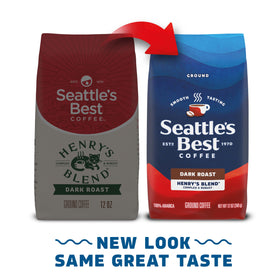 Close-up of Henry's Blend roasted grounds showing dark roast texture