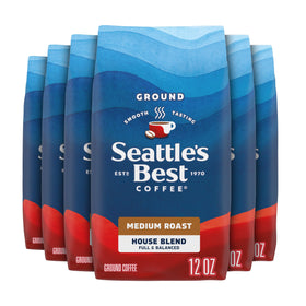 Seattle's Best Coffee House Blend ground coffee bags showcase smooth mornings